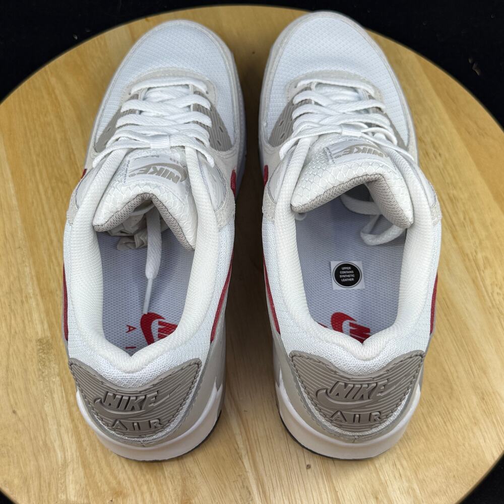 Nike Air Max 90 'White Grey University Red' DM0029-113 Men's Size 9.5 Shoes - Picture 8 of 10